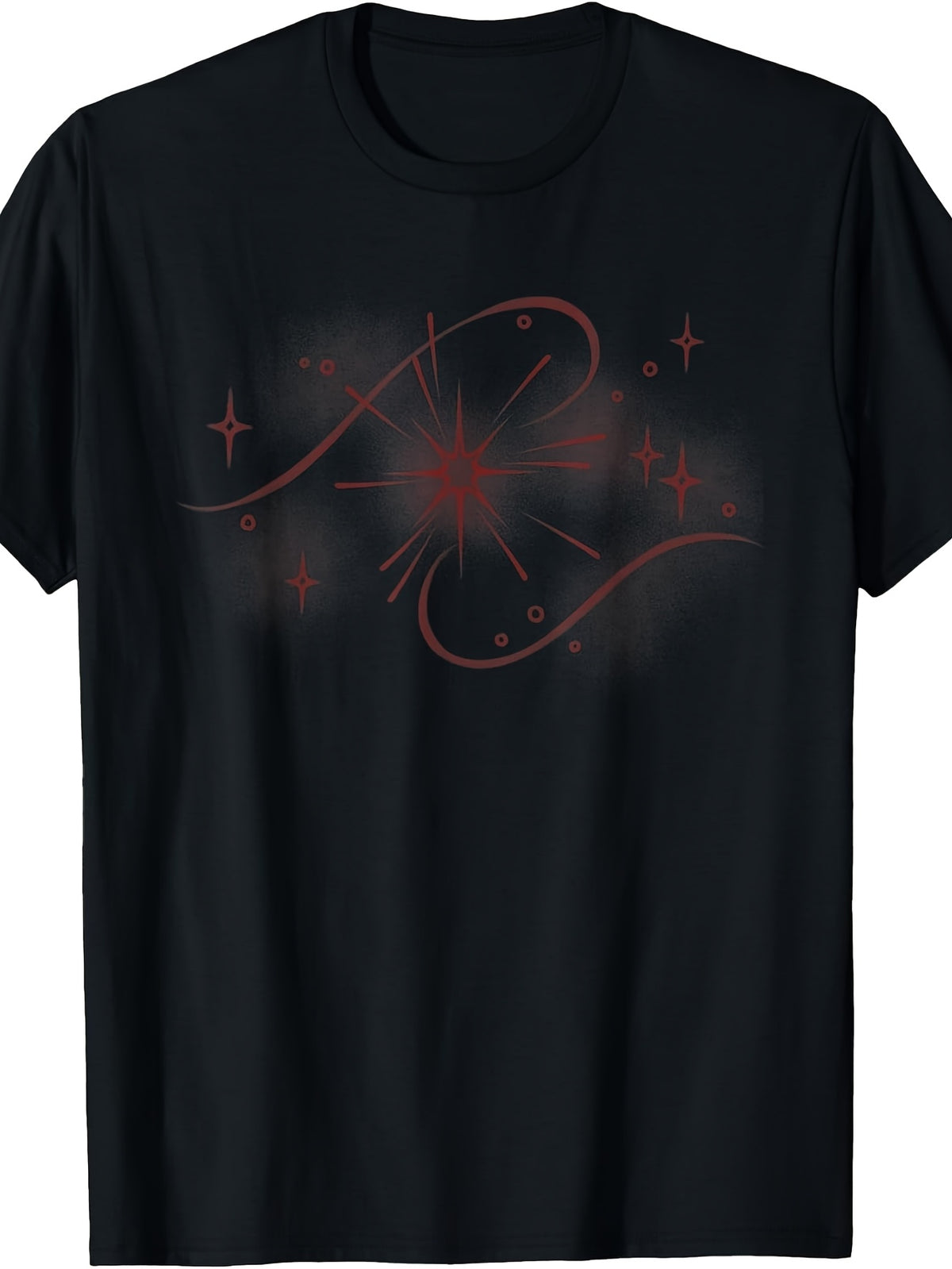 Men'S And Women'S T-Shirt, Abstract Red Starburst And Swirl Design, Casual Wear, Season