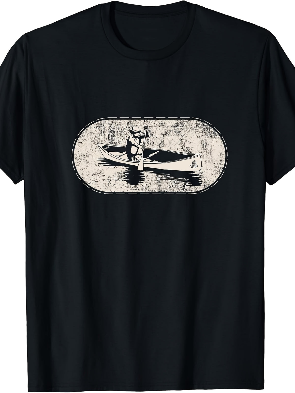 Outdoor Enthusiast, Canoeing Adventure Graphic, T-Shirt, Vintage Distressed Oval Print, Crew Neck, Casual Wear